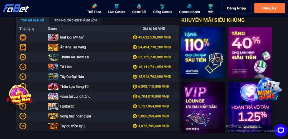 Ưu đãi thưởng nạp đầu tiên 188%